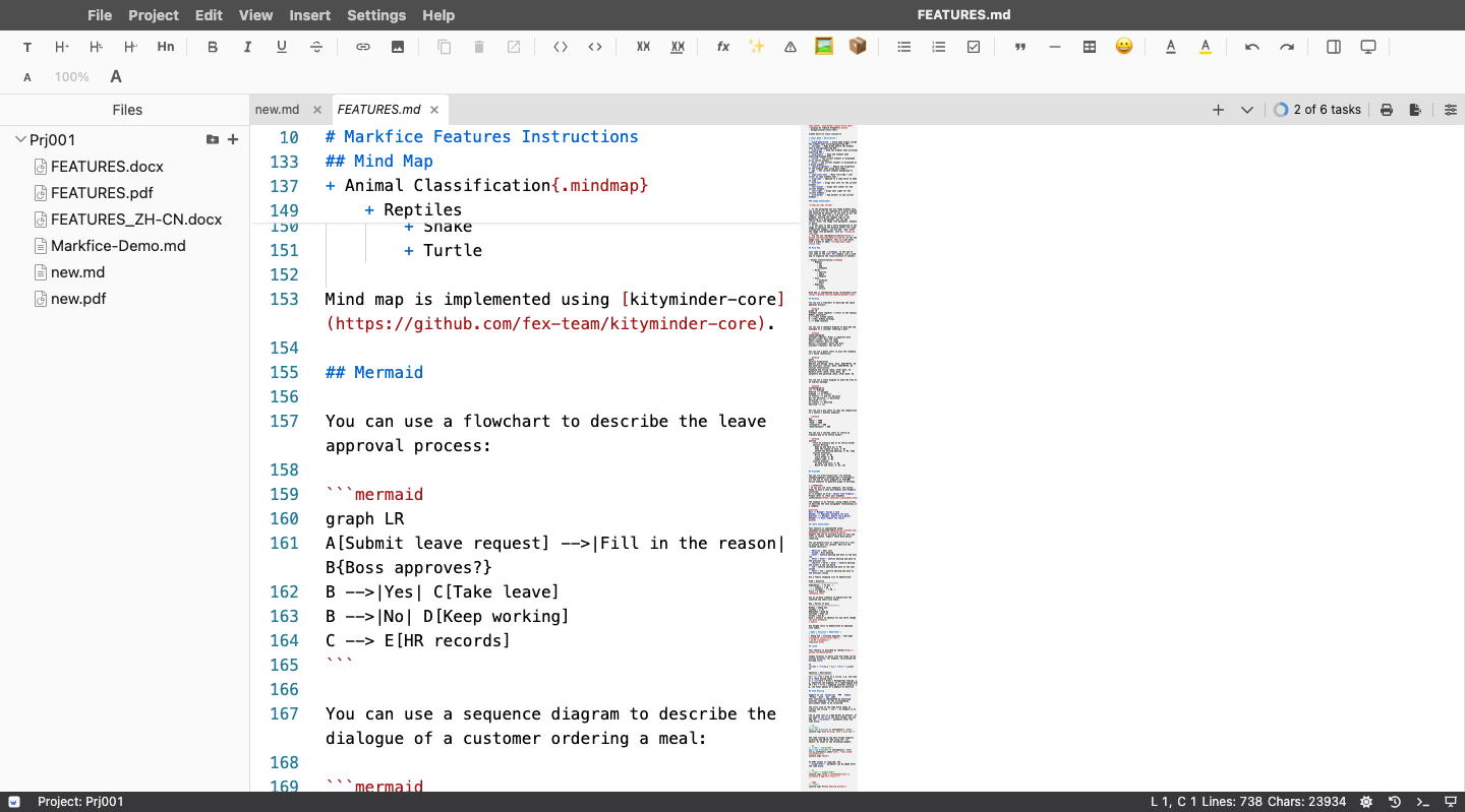 Markfice — full-width editor with code highlighting